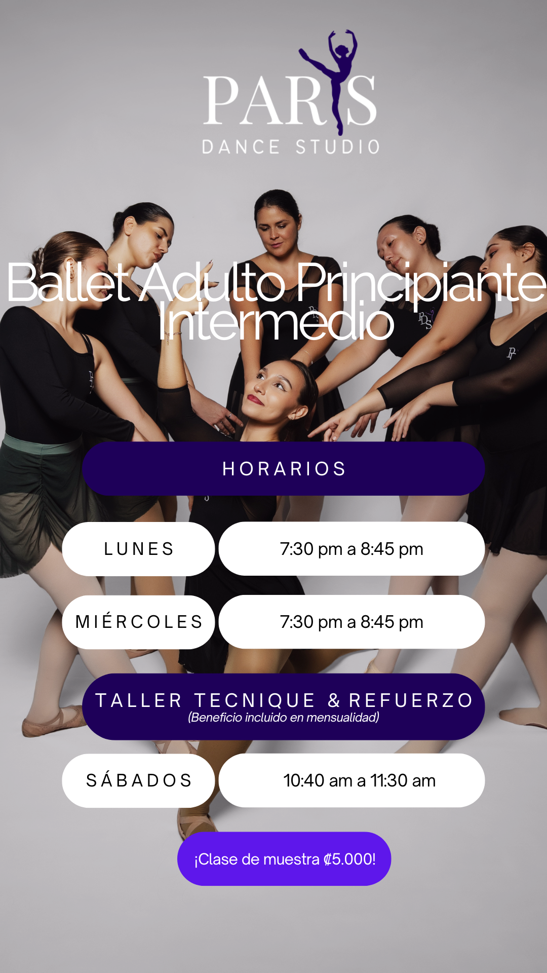 Horario Ballet Principiante Intermedio