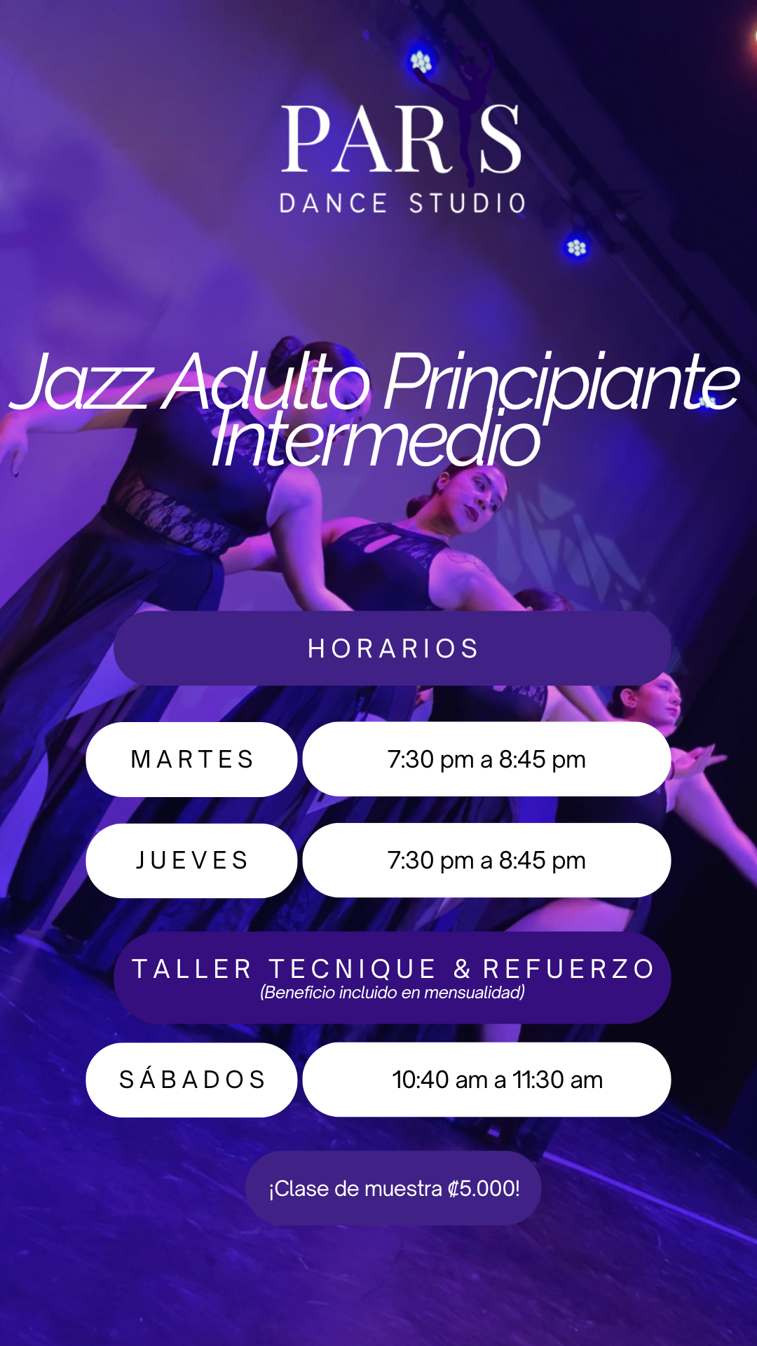 Horario Jazz Principiante Intermedio