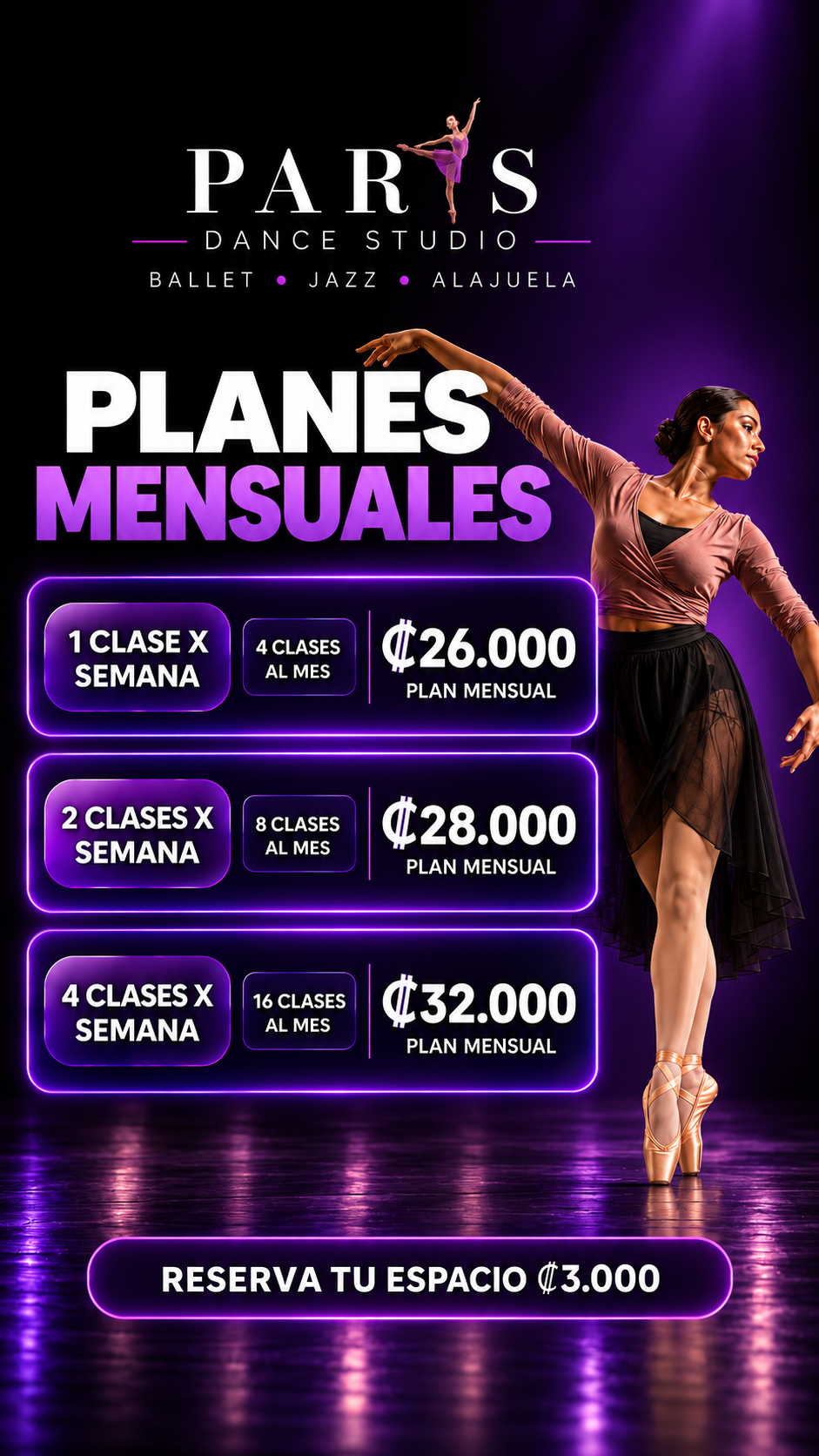Planes mensuales Paris Dance Studio